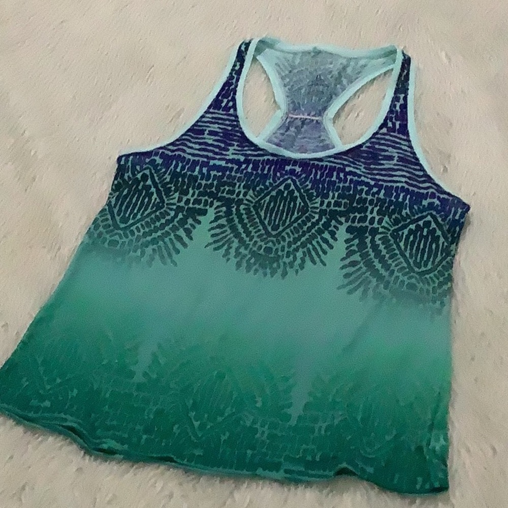 Prana women’s blue green athletic running lounge summer tank top size small